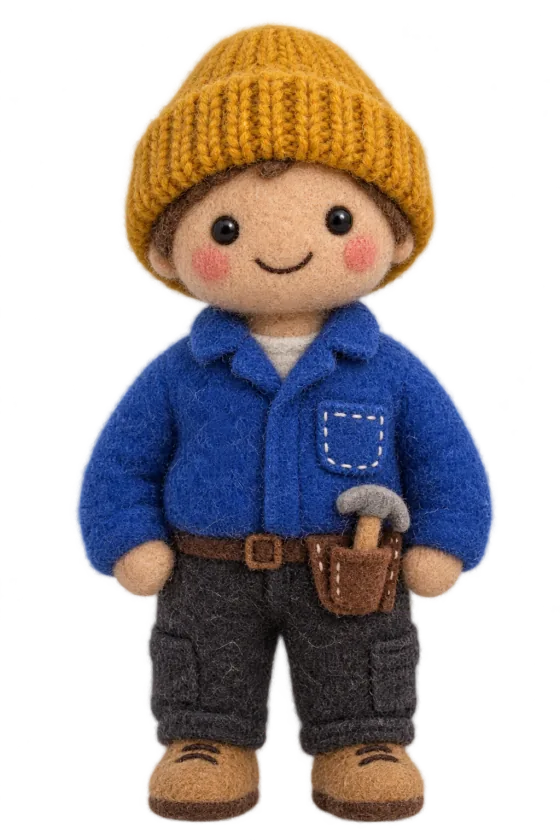 Patch, the felted tradesperson character
