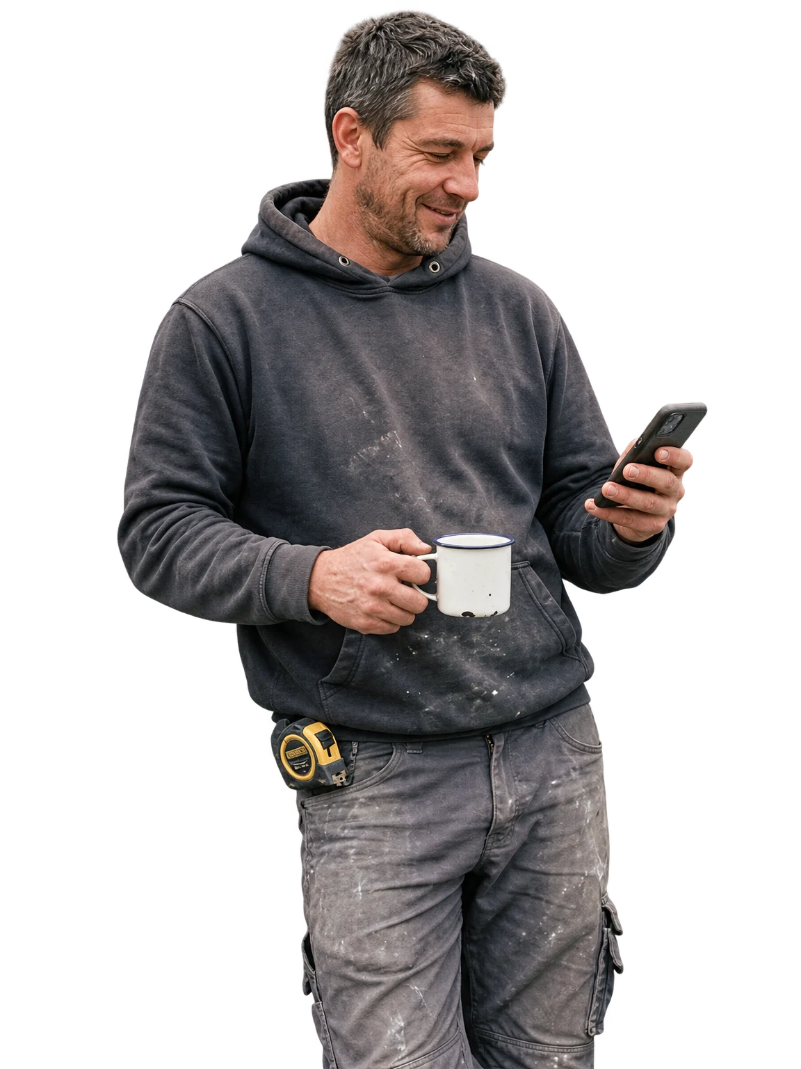 Cut-out of a roofer looking at his phone